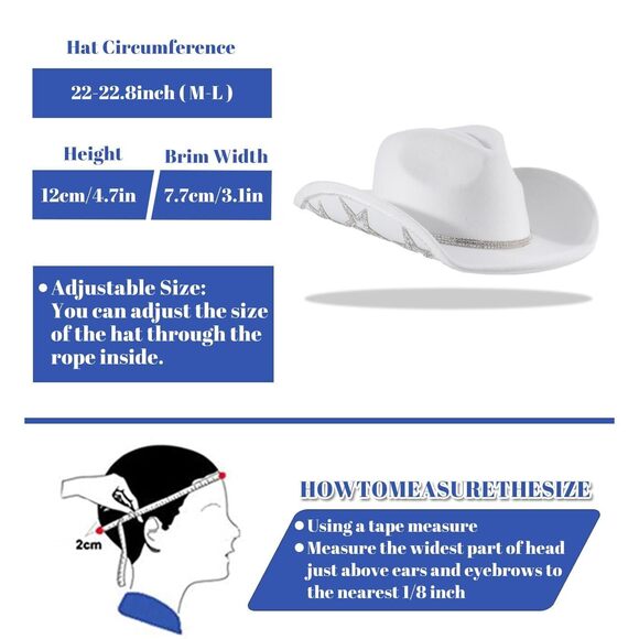 7643 Women Rhinestone Cowboy Hat Weatern Sparkly Star Wide Brim Cowgirl main image 4
